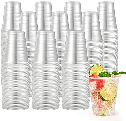 Turbo Bee 1000 Pack 12oz Plastic Cups,Disposable Clear Drinking Cups,Hot and Cold Drink Container for Water, Juice, Soda,Coffee