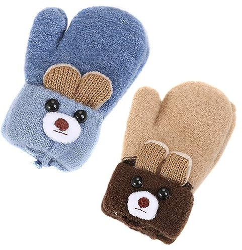 2 Paare Kleinkind Stretch-Fäustlinge, Kinderhandschuh Verdickte Strickhandschuhe Kinder Winterhandschuhe Warme Handschuhe Thermische Stricken Handschuhe für 0-3 Jahre Jungen Mädchen