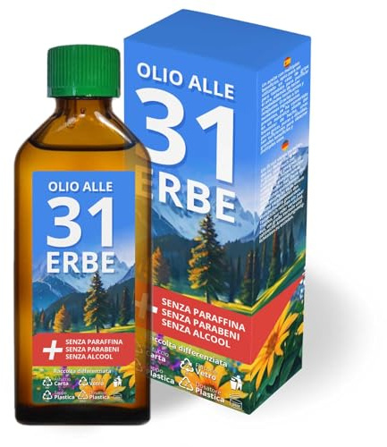 Rebeca Shop Olio D'Erbe 31, Miscela Oli Essenziali per Diffusore, per Massaggi e Aromaterapia, Tonificante, Rilassante, Flacone da 100ml olio 31 erbe (1)