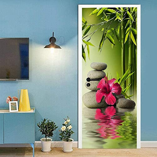 Türtapete Selbstklebend Zen-Felsen-Bambus-Wald 90 X 200 Cm Türtapete Selbstklebend Türposter,Fototapete Selbstklebend 3D Pvc Türaufkleber Diy Türbild,Türfolie Poster Tapete - Türwandaufkleber