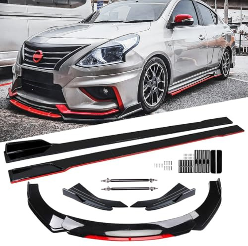 Evargc Black & Red Universal 69 - 73 Adjustable Car Front Bumper Lip Splitter Chin Spoiler Body Kit with 86.6 Side Skirt Extension Rocker Panel and Rear Bumper Lip Diffuser Compatible Most Vehicle