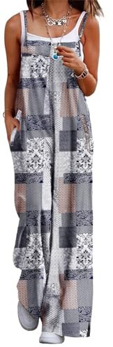YESNO Women's Ladies Dungarees Summer Boho Floral Printed Overalls Cotton Baggy Jumpsuits with Pockets L PZZCRUK 260