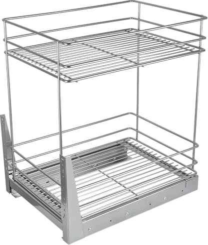STOLMET Schrankauszug Schrankkorb mit Vollauszug Ausziehbare Küchenschublade mit Soft Close System Korbauszug für Küchenschrank Schrank mit Außenbreite von 40 cm 2 Ablagen 480 x 545 x 350 mm Silber