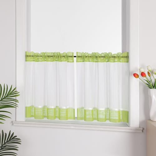 Joyswahl Leinenoptik Scheibengardine im Landhausstil »Jasmin« Cáfe Gardinen Transparent Kurz Küchengardinen Bistrogardinen Wohnzimmer Grün HxB 60x120cm 1 Stück