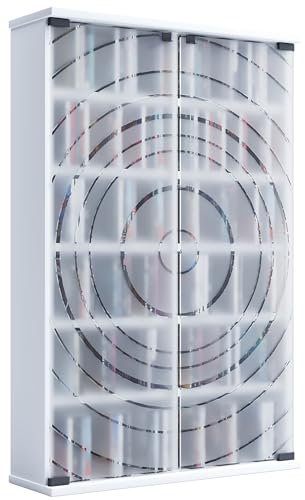 VCM Holz CD DVD Stand Regal | platzsparender CD Schrank mit 2 ESG-Sicherheitsglastüren für 300 CDs oder 130 DVDs oder 72-Videos | Maße: H. 92 x B. 60 x T. 18 cm | 10 Variable Einlegböden – Tilano L