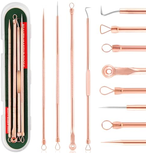 FEITA pormaskborttagare finne komedone extraktorverktyg, rostfritt akne verktyg finne tryckare borttagningssats, zit whitehead poppande nål för näsa och ansikte, roséguld 4 st