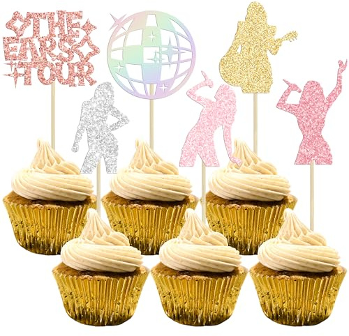 Gyufise 24Pcs Music Singer Cupcake Toppers Popular Singer Cupcake Picks for Tour S-wiftie Forever Always Theme Party Birthday Decoration Supplies