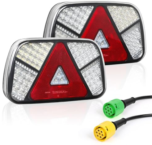 Qiping 12V/24V Rückleuchten Anhänger,LED Rücklichter Beleuchtung mit 2x6 polig 30cm Kabelsatz,7 Funktion Rückleuchten,für Wohnwagen/RV/LKW/Anhänger