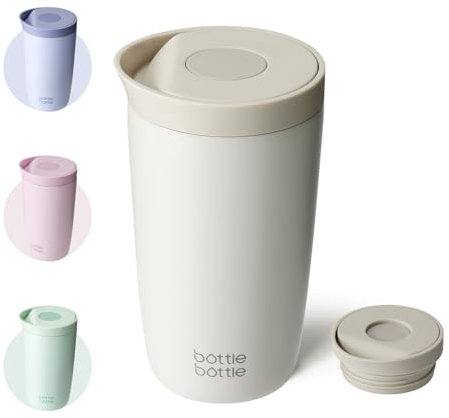Bottle Bottle Insulated Travel Mug 350ml Stainless Steel Office Coffee Cup with Push Button Lid Keeps Cold and Hot for 8 Hours (Gray)