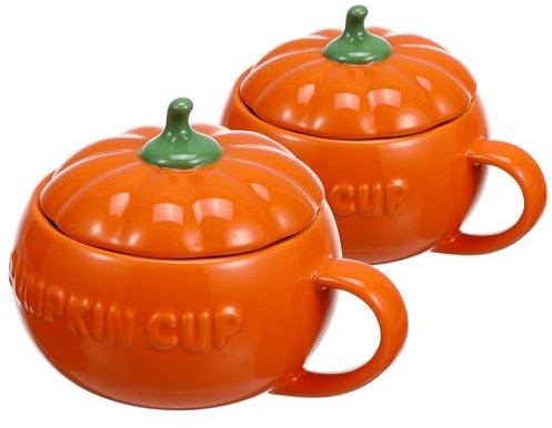 PRETYZOOM Tazza Di Halloween: 2 Tazze Di Zucca Con Coperchio Tazza Di In Ceramica Con Zucca Tazze Per La Colazione Dolcetto O Scherzetto Porta Caramelle Ciotola Per Halloween