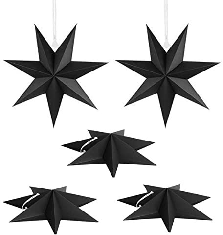 Papierstern-Dekorationsanhänger für Halloween, Weihnachtsfeier, Heimdekoration, schwarz, 5 Stück, Hallowen-Papiersterne, hängender Papierstern, Weihnachtsfaltsterne