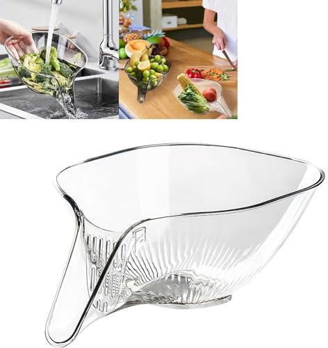 Canasta de drenaje para fregadero de cocina, colador de plástico multifuncional para lavar verduras y frutas, escurridor con asa
