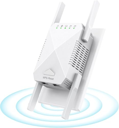 Répéteur WiFi, Amplificateur de Signal WiFi, Extender WiFi Dual Band, 4 antennes, AP 2 Ports LAN, Amplificateur WiFi pour Le Bureau et la Maison, Facile à configurer
