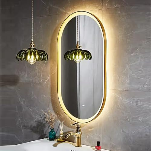 Ovaler LED-Waschtisch mit Goldrahmen und Beleuchtung, ovaler beleuchteter Waschtisch für Gold, ovale LED, dimmbar, 3 Farben, ovale intelligente Beleuchtung