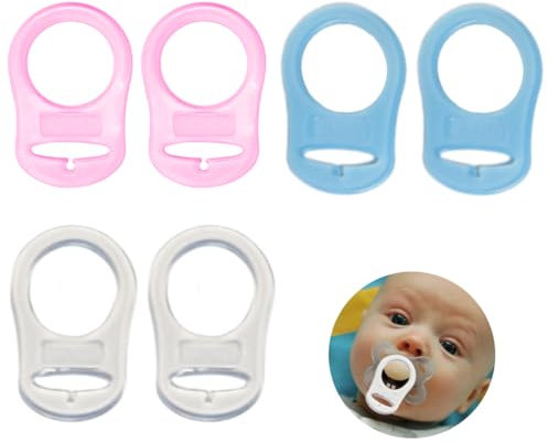 KEQAR 6pcs Silikon Knopf Ring Schnuller Adapter Silikon Dummy Schnuller Halter Clip Adapter Ring Silikonring für Schnulle(Drei Farben)