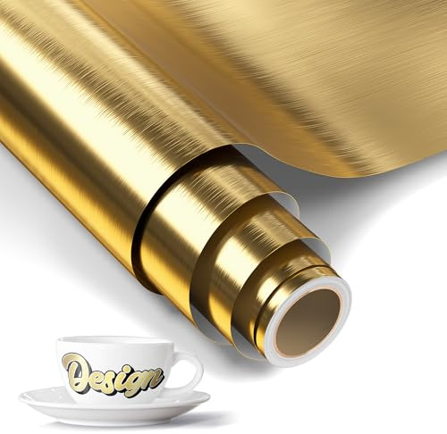 LIKCUT Gebürstetes Gold Vinylfolie Plotter, 30,5cm x 183cm Selbstklebend Plotterfolie Vinyl für alle plottermaschine, Permanente Vinyl für Bastelprojekte, Schilder, Scrapbooking