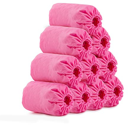 100-pack engångs halkfria skoskydd andningsbart icke-vävt tyg överskor skoskydd för sjukhus, hem, konstruktion (400 g rosa 100 förpackningar)