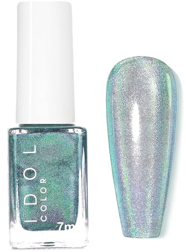 Green Nail Polish - Holographic Shimmer Glitter Nail Varnish - Quick Drying Chrome Rainbow Effect Iridescent Finish - 60s Quick Dry, No UV Lamp – for DIY Nail Art