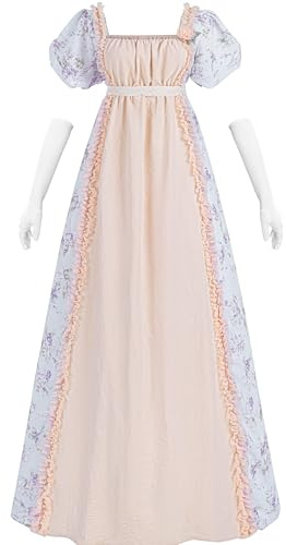 NSPSTT Regency - Vestido para mujer, cintura imperio, disfraz de regencia, vestido victoriano, vestidos vintage con guantes, cintura imperio, rosa, talla L