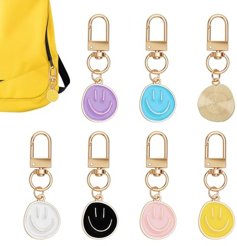 TMZELOA 24 Stück Lächelndes Gesicht Schlüsselanhänger Emaille Ausdrucks Schlüsselanhänger Goldlegierung Schlüsselring mit Lächelnden Anhängern Niedlicher Handtaschen Großer（6 Farben）