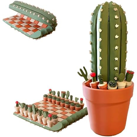 Cactus Chess Board Set Game, Folding Chess Board, 3D Funny Travel C hess Games Toys for Kids Adults, Educational Board Games Gifts, for Plant, C hess Lovers (A)