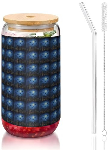 YBGHDAA Night Sky Printing - Vaso de vidrio con tapas y pajita, 16 onzas, ideal para whisky, cerveza, té