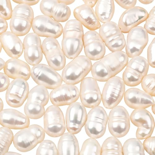 SUNNYCLUE 1 Box About 100Pcs+ 5mm Pearl Strands Natural Cultured Freshwater Pearls White Baroque Rice Nuggets Fresh Water Irregular with Hole Beads for Earrings Necklaces Bracelets Jewellery Making