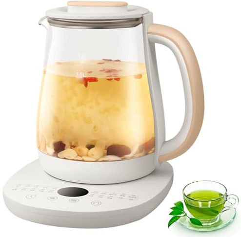 Health Jar - Hervidor Multifuncional - Jarra De Vidrio Multifuncional Para Uso Doméstico De 1,8 L, Tetera, Hervidor Eléctrico De Agua, Olla Funcional Para El Cuidado De La Salud, Color Blanco