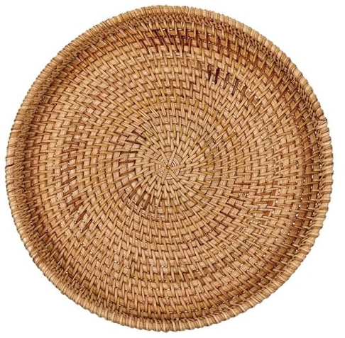 Lurrose Handgewebtes Rundes Rattan tablett ohne Henkel Vielseitig für Servieren Aufbewahrung Pantry organisation für Küche Wohnzimmer Couchtisch Natürliche Helle Farbe