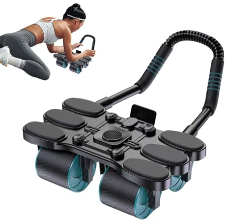 Hqunjikp Bauchtrainingsrad, 4-Rad-Muskelübung, Bauchroller, automatischer Rückprall, Fitnessgerät mit Kniepolster für drinnen und draußen, Krafttraining, Rumpfmuskelaufbau