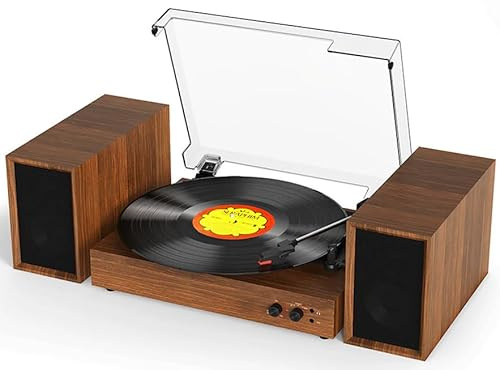 Harrow Stereo Record Player, 2x Powerful 10 watt Speakers, Bluetooth Play-back 5.3 (Streaming Music From SmartPhones, Tablets, etc), 3-Speed Vinyl Turntable, AUX In (MP3), Auto-Stop, Light Wood Effect