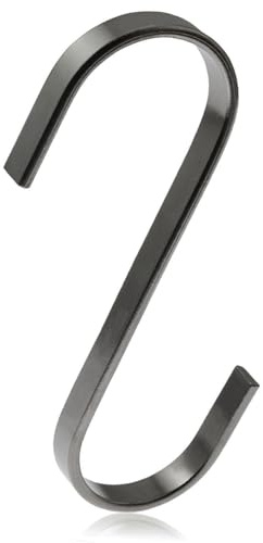 yyangz 12PCS 4.5 Inch Black S Shaped Long Hooks Kitchenware Heavy Duty Satin Chrome Plated Steel Flat Hooks for Hanging Plants Bird Feeders and Garden Decorations