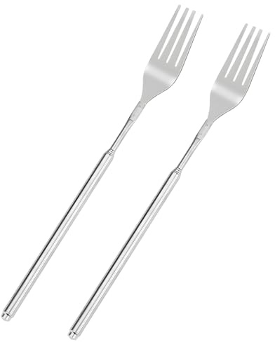 2 Tenedores Extensibles Retráctiles, Tenedor Extensible de Acero Inoxidable Telesc, Tenedors Telescopico Extensible, TelescóPicos de Acero Inoxidable Tenedors, para Tostar, Fruta, Postre y Salchichas
