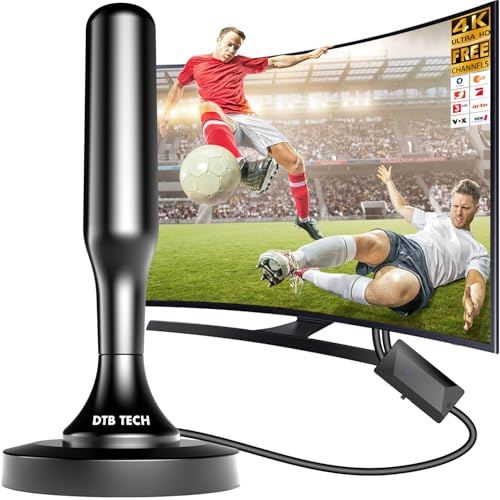 Dvbt2 antenne mit verstärker innen, Dvbt antenne, Dvb-t2 Zimmerantenne für Fernseher, 360° Allroundempfang, 4K HD lokaler Sender, Magnetfuß 3m Kabel (Black Cylindrical Shape)