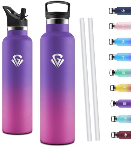 Motswedi Borraccia Termica 1 Litro, Borraccia Acciaio Inox, Bottiglia Termica, Thermos Per Bevande Calde e Fredda, Bottiglia Acqua per Sport, Viaggi e Attività All'aperto, Morado oscuro & Rosa rojo