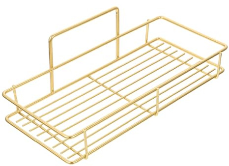 Abaodam Mensola da Parete in Ferro Dorato senza Fori per Bagno e Cucina, Organizer Portaoggetti da Parete Versatile Ampio Ripiano Porta Trucchi e Accessori per Doccia, Scaffale da Muro