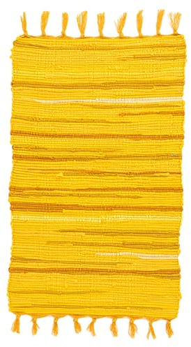 Vortexline Flickenteppich，Flickenteppich Waschbar，Baumwollteppich，Teppich Baumwolle，Verschiedene Größen (Gelb,70 x 180 cm)
