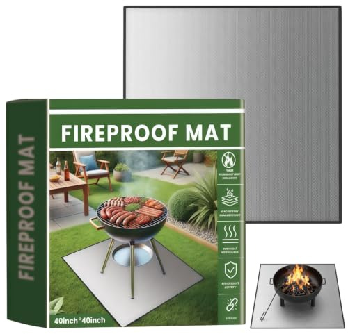Fire Pit Mat,100x100cm Fi/Reproof Heat Resistant BBQ &Grill Mat for Decking