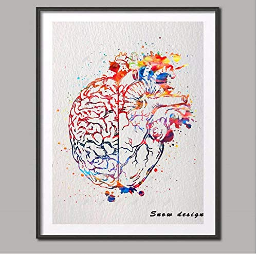 Terilizi Quadro su Tela Acquarello Originale Cuore E Cervello Equilibrio Quadro su Tela Anatomia Wall Art Poster Stampa Immagini Decorazioni per La Casa-40X50Cm Senza Cornice