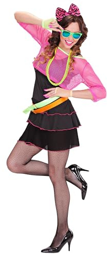 Widmann - Kostüm 80er Jahre Groupie Girl, Kleid, Netztop und Schleife, Mottoparty, Karneval