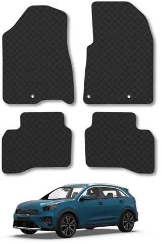 Rubber Car Mats Compatible With Kia Niro (2016-2022) Tailored Car Floor Mats Set Accessory Custom Fit Anti-Slip Backing Heavy-Duty Waterproof Easy-Clean Durable All Weather Full Coverage With Clips