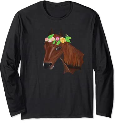 Pferd mit Blumenkranz geschmückt Langarmshirt