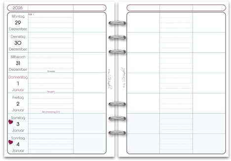 SinnWunder® Premium Kalendereinlagen 2026 - Familien-Kalender - 1 Woche 2 Seiten - Größe Din A5 - Filofax-Lochung
