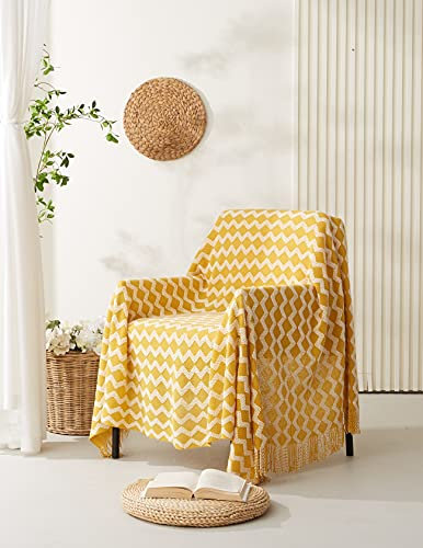 Tagesdecken Uni Gelb Weiß Anthrazit Kuscheldecke Wohndecke Flauschig Gestrickt Tagesdecke Grob Wendedecke Kuscheldeck Sofadecke Couchdecke Strickdecke Sofa Bett Überwurf 120 x 240 cm Sofaüberwurf