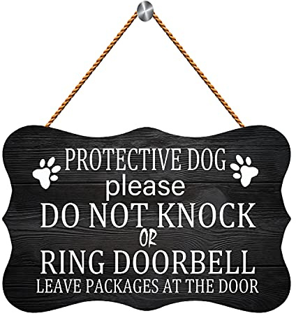 Licpact Protective Dog Please Do Not Knock or Ring Doorbell Ring Doorbell Leave Packages at The Door Wooden Sign 12 x 8 inch Wood Plank Design Hanging Sign Rustic Wood Farmhouse Home Decor