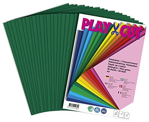 PLAY-CUT Fotokarton A4 Set Kiefergrün (300g/m2) | 20 Bogen Din A4 Foto Karton Bunt | Dickes Foto Papier | Premium Druckerpapier Dicke Stärke | Karton zum Basteln Drucken