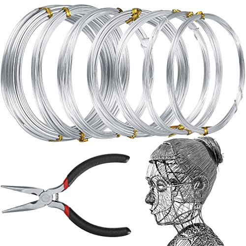 7 Rolls Silver Aluminum Craft Wires, Bendy Crafting Wire for Jewellry Making, DIY Sculptures, Embellishments, Modelling Making and Crafts Wires - 0.8mm 1.0mm 1.2mm 1.5mm 2.0mm 3.0mm 5m/Roll
