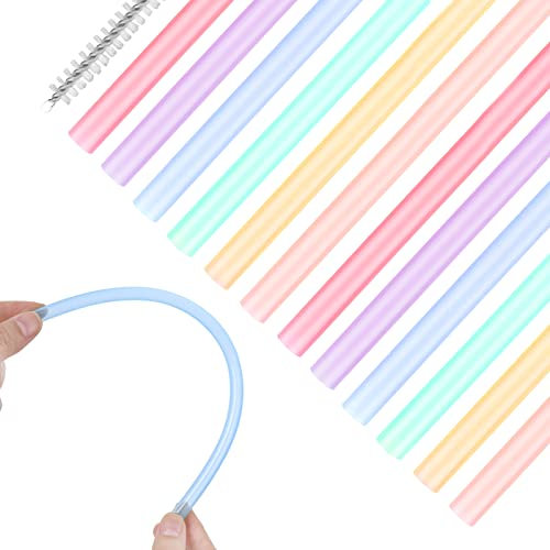 Yolev 12 Stück Silikon Strohhalme Wiederverwendbares Farbiges Trinkhalm Set für 12 bis 30 oz 6 mm Strohhalme mit Strohhalm-Reinigungsbürste