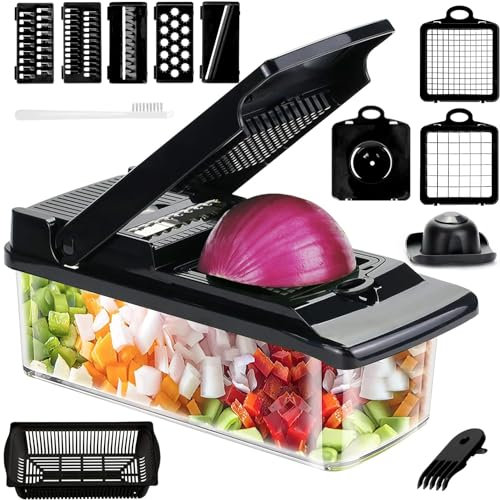 Cortador de Verduras Mandolina, Mandolina de Cocina Manual 15 en 1 Con Separador De Huevos Rallador de Verduras De Cocina para Cebollas Tomates Zanahoria Pepino