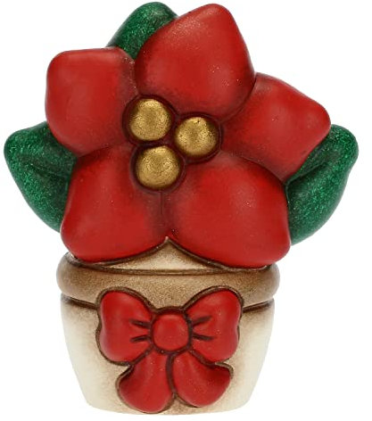 THUN - Soprammobile Vasetto con Stella di Natale in Ceramica Decorata a Mano, Versione Mini - Idea Regalo Natale 2022 - 4.8x3.2x5.5 cm h